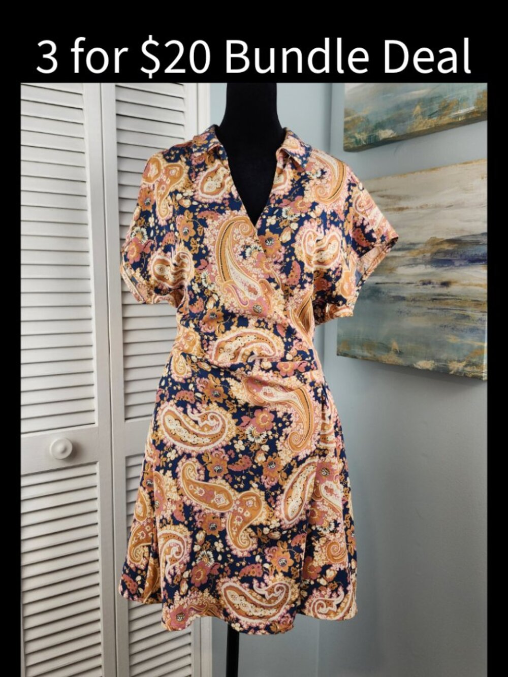 Entro Anthropologie Mini Dress Paisley Floral V Neck Ruched Waist Small